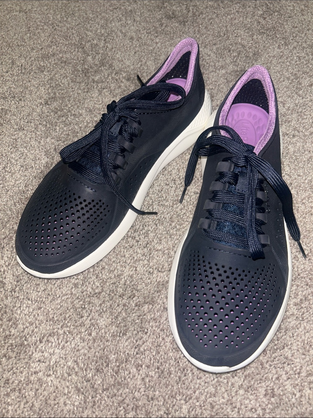 Women’s Crocs navy and purple shoes